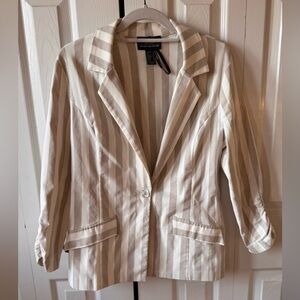 Frank Lyman Business Casual Beige & Ivory Single Breasted Striped Blazer US12